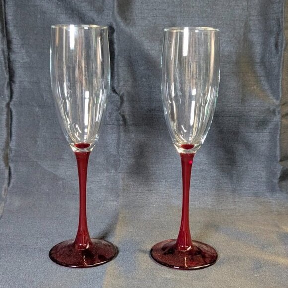 3 for $20 Luminarc Cherry Red Stem Champagne Mimosa Cocktail Glass Set of 2 - Picture 1 of 7
